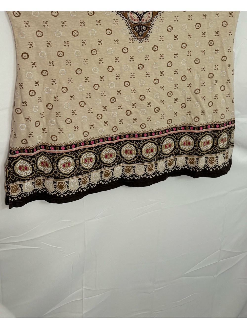 Charter Club Cream/Pink/Brown Boho Print Sleeveless V-Neck Tank/Blouse - Size 2X - Picture 10 of 14
